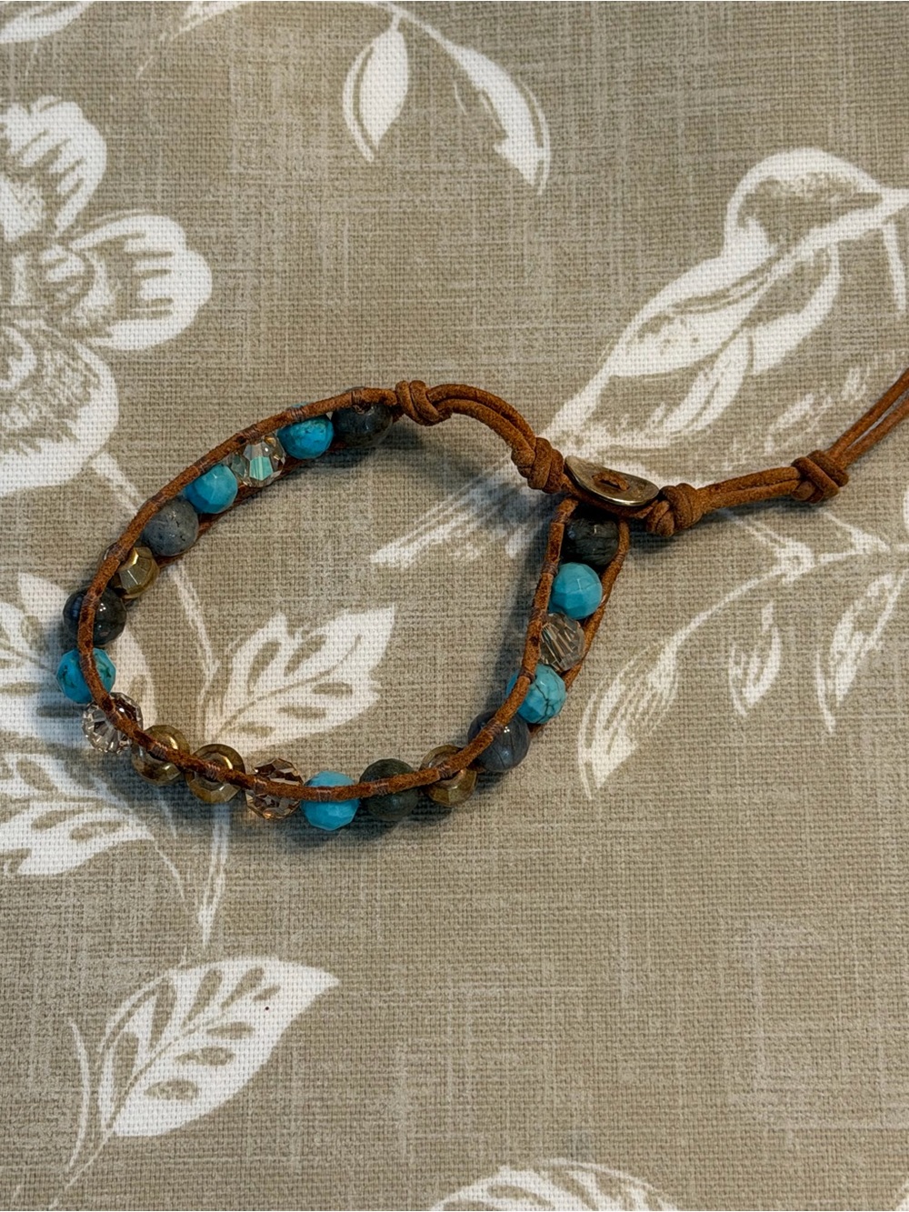 Chan Luu Turquoise Labradorite Gold Bead Single Wrap Leather Bracelet Boho - Picture 3 of 8